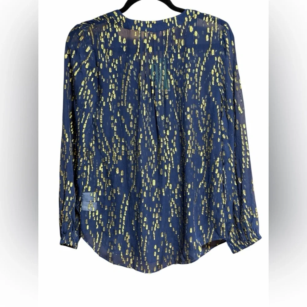 Lilly Pulitzer True Navy Gold Bubble Clip Dot Jacquard Blouse Top XS NWT SILK - Picture 4 of 11